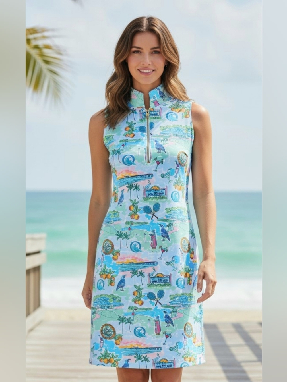 Smith & Quinn Sleeveless Light Blue Tropical Print Dress.